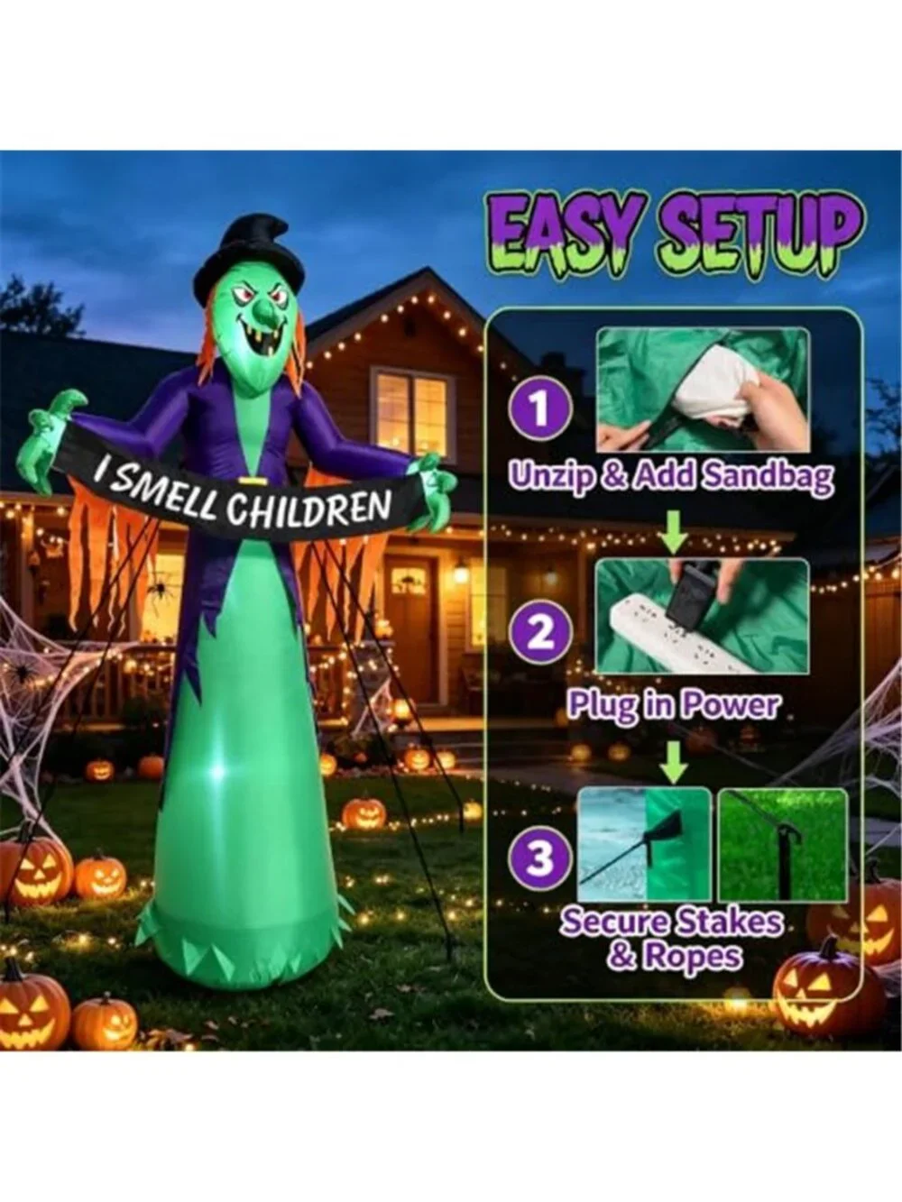 8FT Halloween Inflatable Witch Decorations for Outdoor Yard with LED Lights